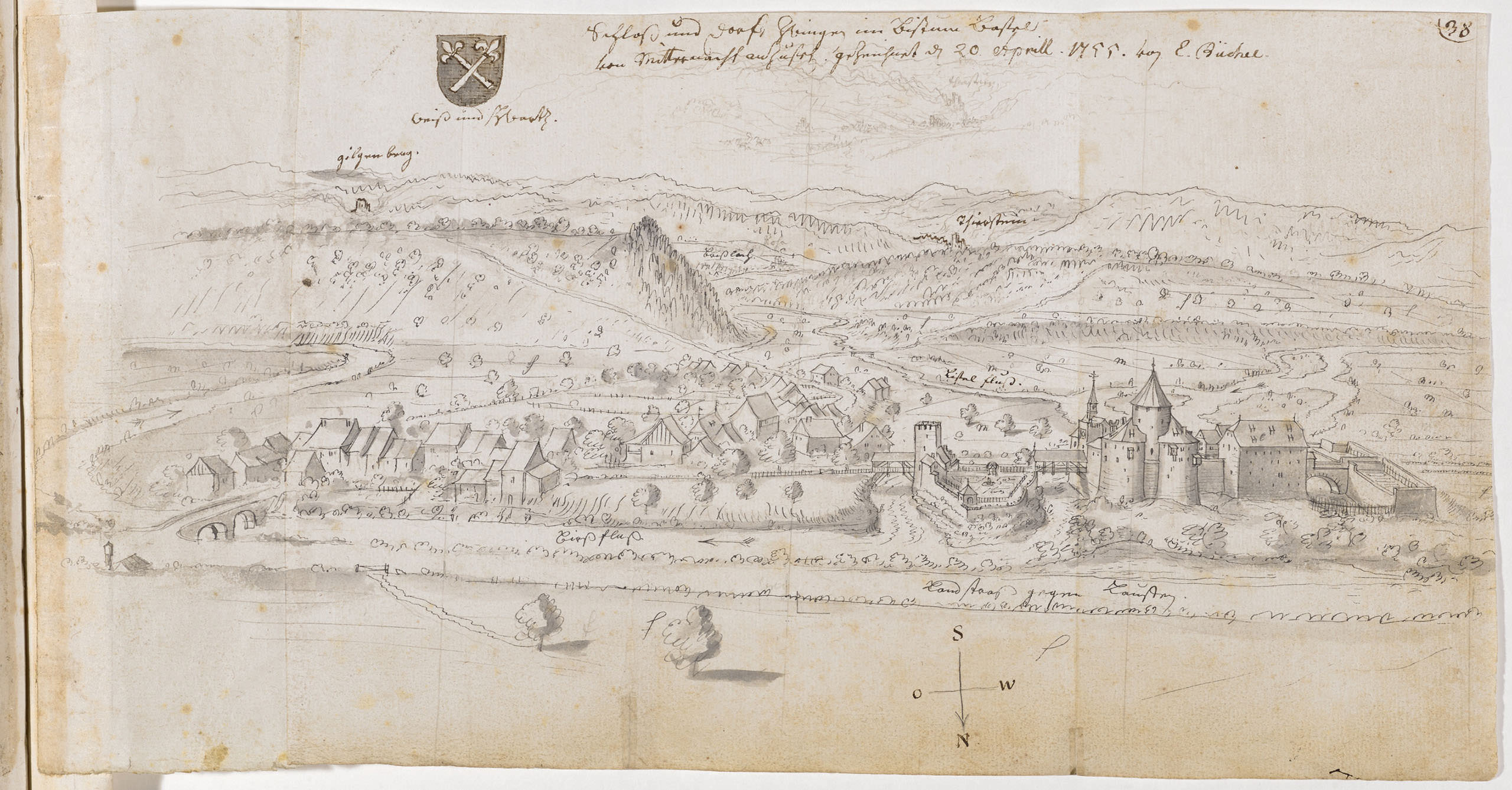 Emanuel Büchel; Schloss und Dorf Zwingen; 1755
